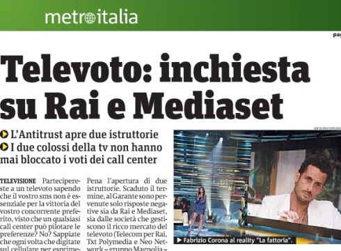 TELEVOTO: L’ANTITRUST APRE UN’ISTRUTTORIA SU RAI E MEDIASET