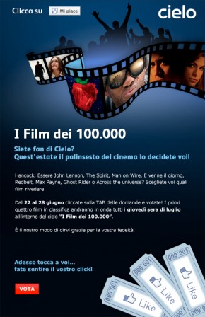 I FILM DEI 100.000: SU CIELO SONO I FAN DI FACEBOOK A DECIDERE QUALI FILM MANDARE IN ONDA