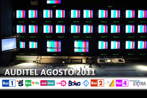 AUDITEL AGOSTO 2011: RA1 LEADER (17.38% NELLE 24H), CANALE 5 A PICCO. RETE4 MEGLIO DI RAI3 IN PT. BOING E REAL TIME AL TOP DELLE DIGITALI