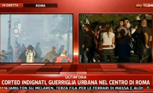 ROMA A FERRO E FUOCO, LA PROTESTA DEGLI INDIGNADOS DEGENERA. NICHI VENDOLA A SKYTG24: I BLACK BLOCK ‘ALLEATI’ DEL PALAZZO