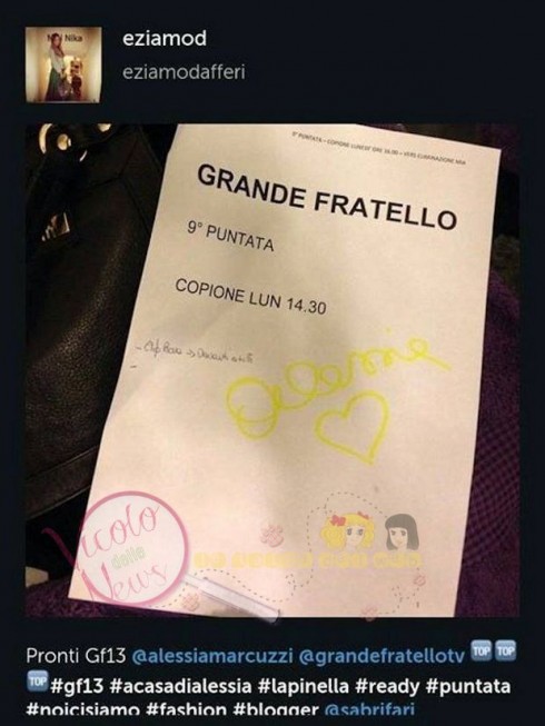 GRANDE FRATELLO 13 – NONA PUNTATA IN DIRETTA SU DM: FUORI MIA E DILETTA. IN NOMINATION FABIO VS CHICCA