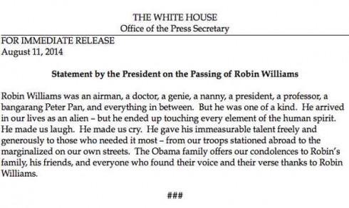 Robin Williams - The White House Robin Williams - Le Condoglianze di Obama