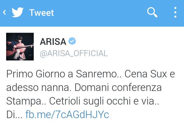 DM LIVE24: 13 GENNAIO 2015. PARODI: ARGENTERO UNICO GF CON CARRIERA IMPORTANTE (SARA’ FELICE LA COLLEGA DI RETE ELEONORA DANIELE) – ARISA ANNUNCIA SU TWITTER LA SUA PRESENZA A SANREMO