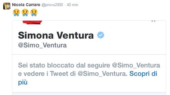 ISOLAti IN FAMIGLIA: SIMONA VENTURA BLOCCA SU TWITTER IL SUOCERO NICOLA CARRARO, MARITO DI MARA VENIER