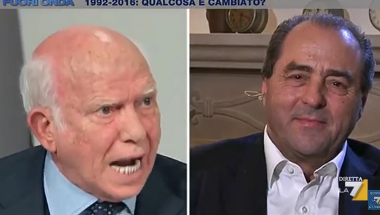 FUORI ONDA, CIRINO POMICINO SBROCCA CONTRO DI PIETRO: “MASCALZONE, IGNORANTE!” (VIDEO)