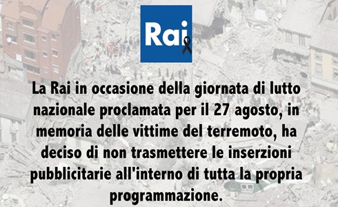 GIORNATA DI LUTTO NAZIONALE: SU RAI1, CANALE5, LA7 E TV2000 I FUNERALI DELLE VITTIME DEL TERREMOTO. NIENTE SPOT SULLE RETI RAI