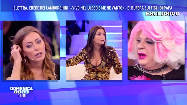DOMENICA LIVE – OPINIONISTI SCATENATI CONTRO LA RICCANZA E LA MISE DELLA LAMBORGHINI. ELETTRA REPLICA: NON HO UN VESTITO DA ZOCCOLA (FOTO)