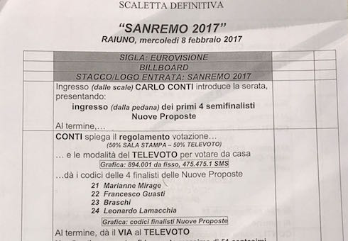 FESTIVAL DI SANREMO 2017: LA SCALETTA DELLA SECONDA SERATA