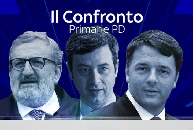 Primarie Pd, confronto tra i candidati in diretta su SkyTg24 e Tv8. Il conduttore Vitale: «Semprini? Io avrò un altro stile»