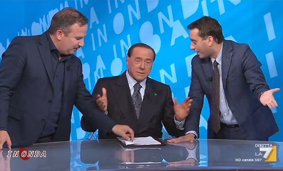 In Onda, Berlusconi scommette: «Offro una pizza a Telese e un pranzo a Parenzo se FI non supera il 30%» – Video