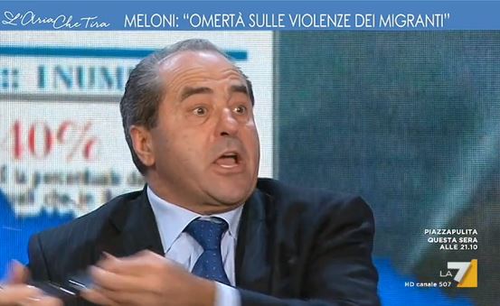 L’Aria che tira: malore per Di Pietro, furibondo per le affermazioni di Fusaro («Mani Pulite un colpo di Stato») – Video
