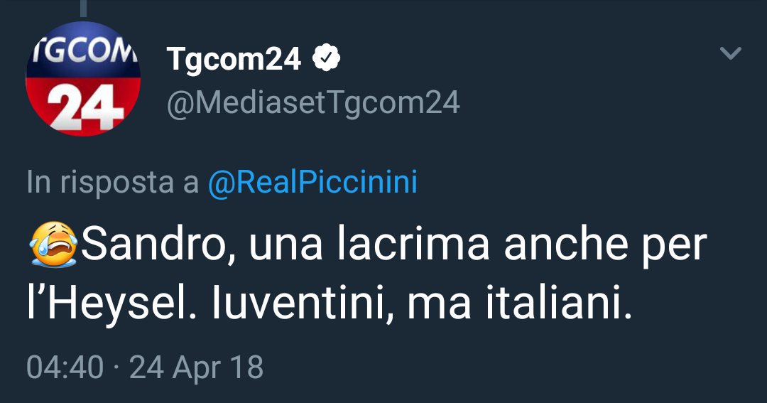 TgCom24, su Twitter l’oltraggioso messaggio sulla strage dell’Heysel