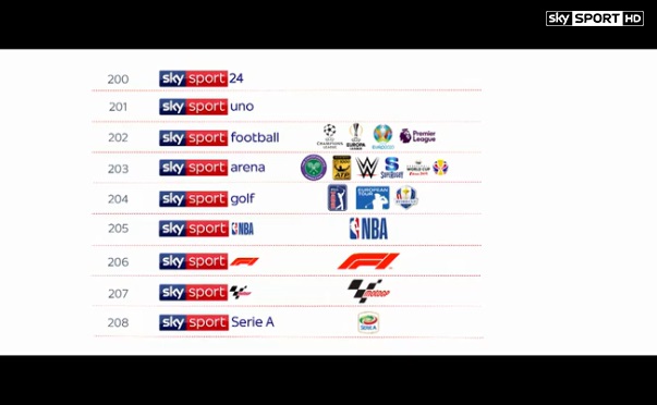 SkySport: nuova numerazione e nuovi canali, uno per ogni sport