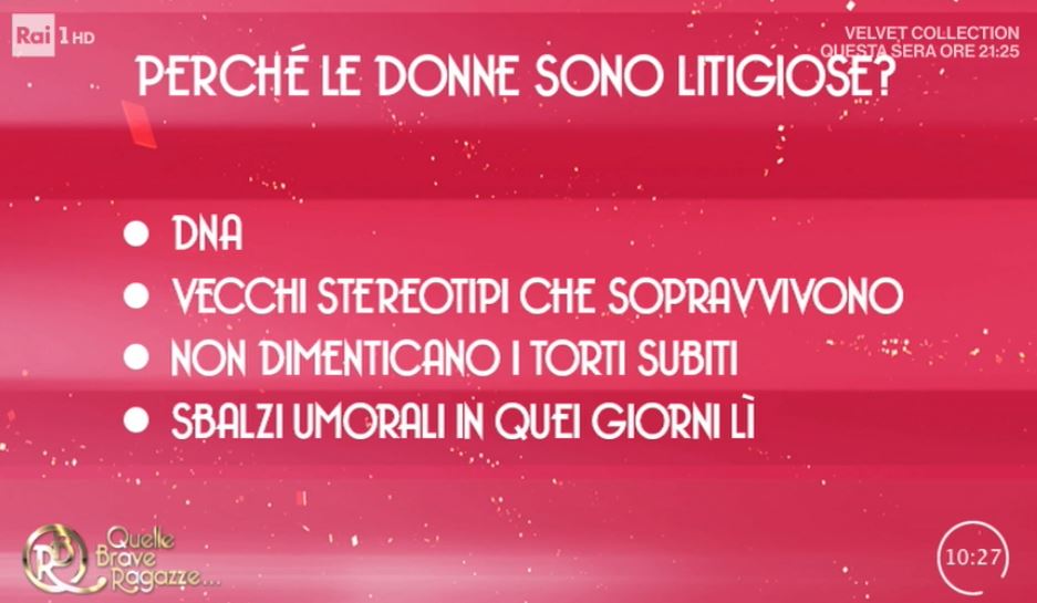 Rai1 ci ricasca: a Quelle Brave Ragazze il cartello sulle ‘donne litigiose’