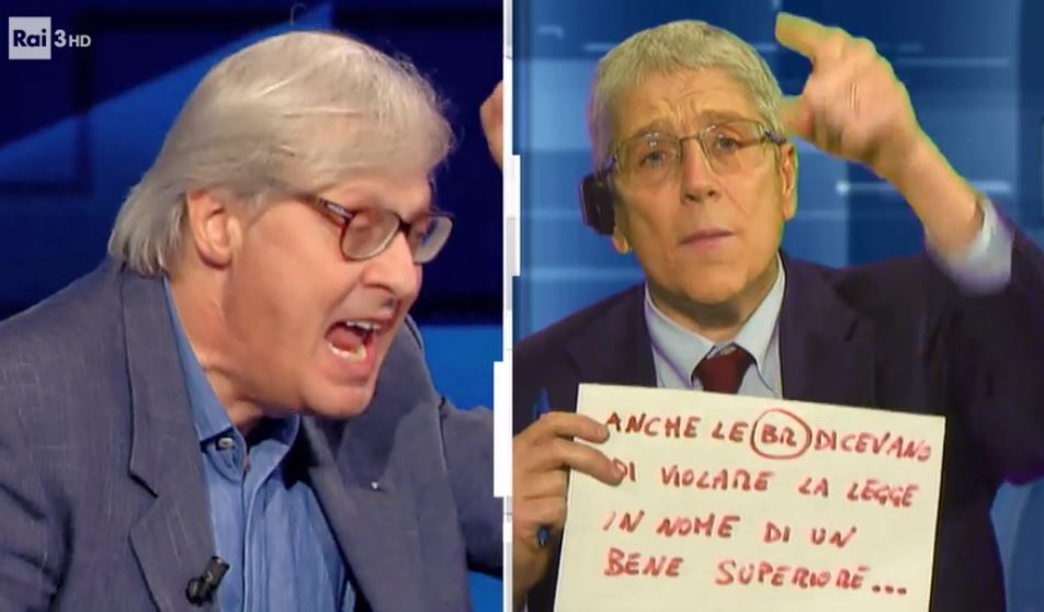 Cartabianca, Sgarbi vs Giordano: «Sei una testa di caz*o. Stai zitto oca». Berlinguer infuriata col critico: «La butto fuori!» – Video