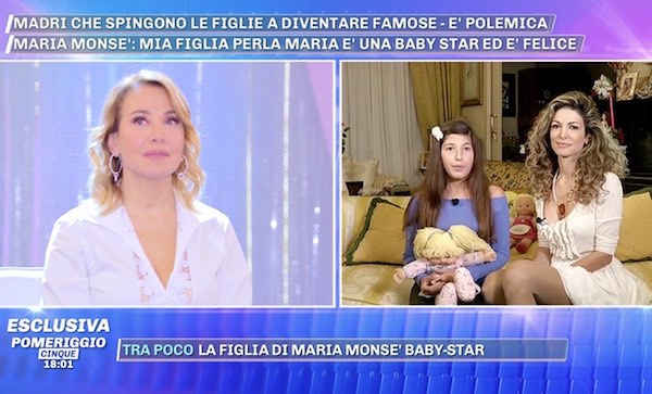Perla Maria esiste e non le manda a dire. La figlia dodicenne di Maria Monsè tiene banco a Pomeriggio Cinque