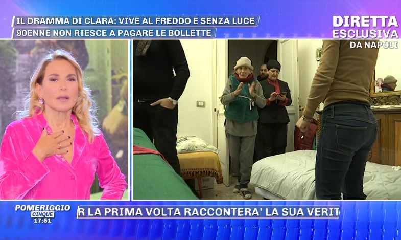 Pomeriggio Cinque: la 90enne Clara chiede aiuto ma i parenti cacciano la troupe e minacciano querele
