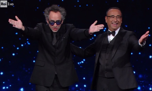 Tim Burton e Carlo Conti - David di Donatello ascolti tv 27 marzo 2019