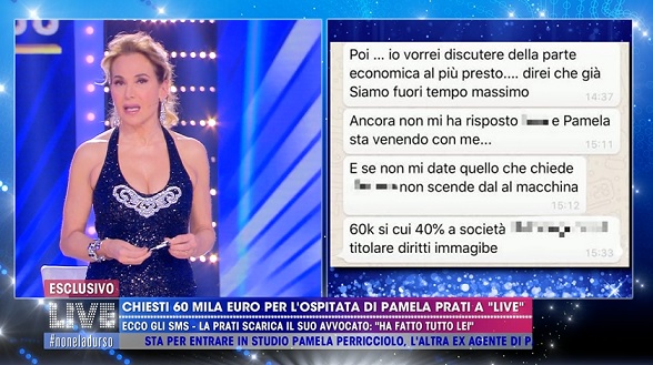 Live – Non è la D’Urso: Barbara mostra i messaggi dell’avvocato Irene Della Rocca con la richiesta del cachet di Pamela Prati