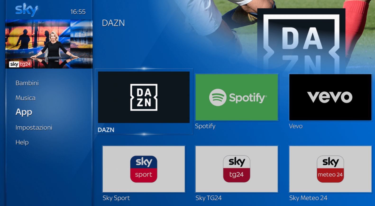 Dazn approda su Sky: dal 20 settembre il nuovo canale
