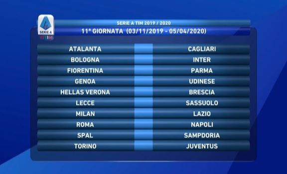 Serie A 2019/2020: le partite dell’undicesima giornata su Sky e DAZN