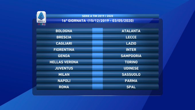 Serie A 2019/2020: le partite della sedicesima giornata su Sky e DAZN