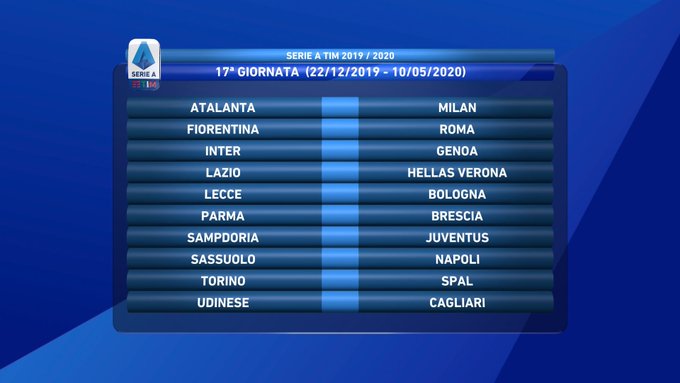 Serie A 2019/2020: le partite della diciassettesima giornata su Sky e DAZN