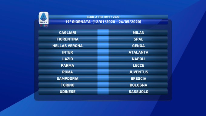 Serie A 2020: le partite della diciannovesima giornata su Sky e DAZN