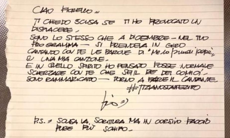 Tiziano Ferro, scuse a Fiorello