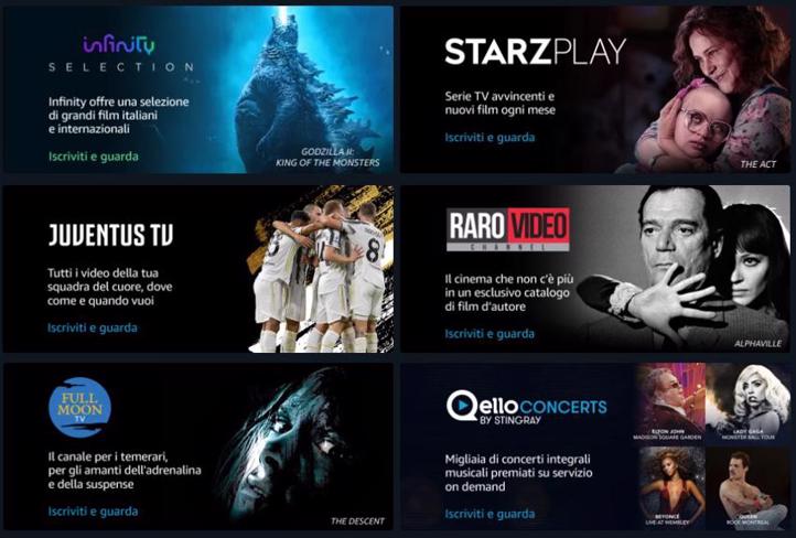 Amazon Prime Video Channels: arrivano nuovi canali a pagamento. Ci sono Infinity e Juventus TV