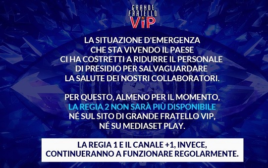 Grande Fratello Vip 5: il Covid ‘stoppa’ la seconda regia