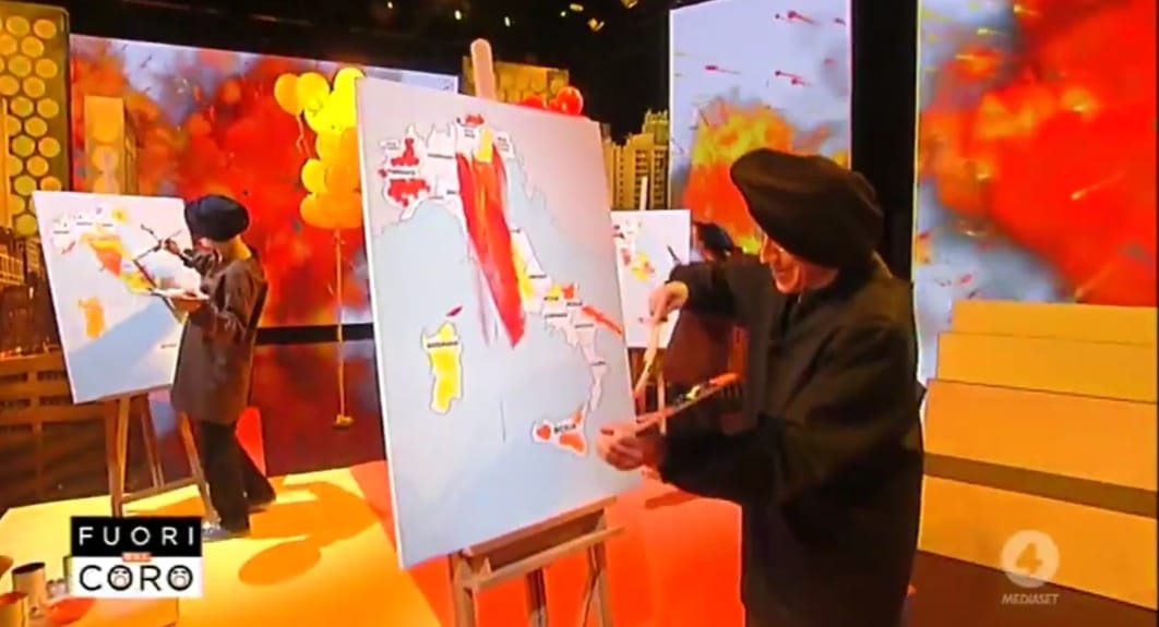 Fuori dal Coro: il «pittore» Mario Giordano dipinge le zone dell’Italia – Video