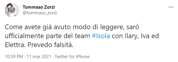 Il tweet di Zorzi