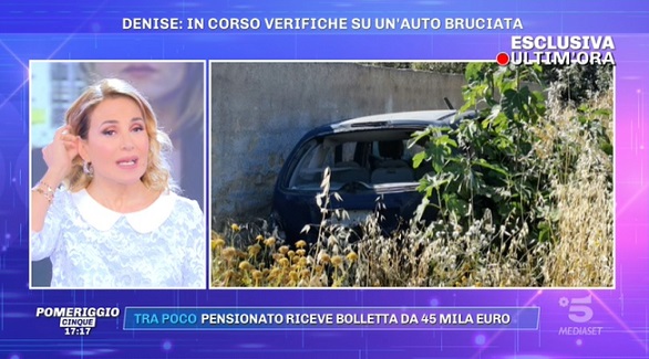 Pomeriggio Cinque mostra l’auto bruciata dove potrebbe essere stata caricata Denise Pipitone