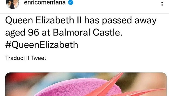 Enrico Mentana annuncia la morte della Regina Elisabetta ma rimuove il post