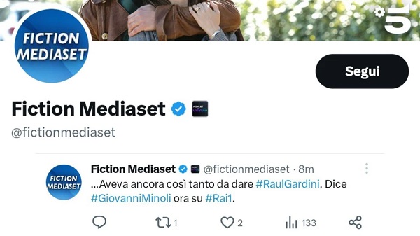 Mediaset-Twitter, ci risiamo! L’account Fiction Mediaset commenta Raul Gardini in onda su Rai 1