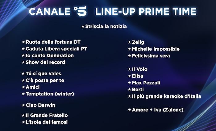 canale 5 line up