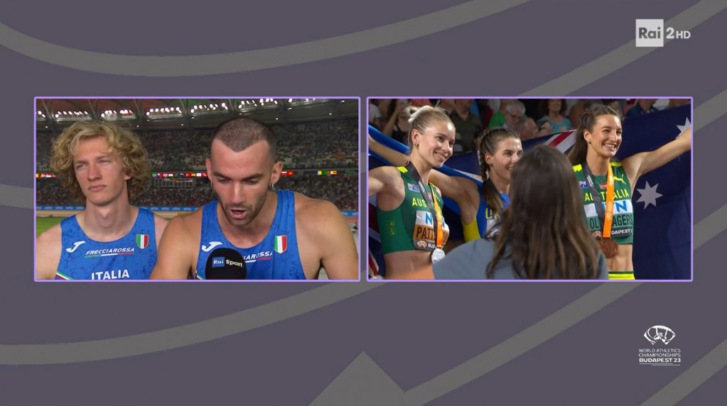 Ascolti TV | Domenica 27 agosto 2023. Rai2 va forte con i Mondiali di Atletica (11.9%), La Ragazza e l’Ufficiale 13.3%, L’Allieva 10.1%. La DS (12.2%) doppia Pressing (4.4% e 6.3%). Tv2000 al 5% con il Rosario