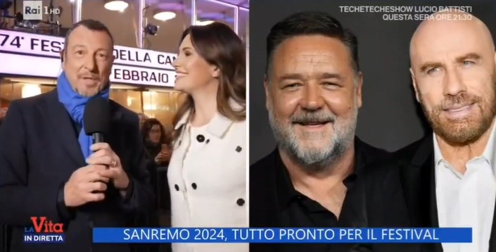 Sanremo 2024, Russell Crowe e John Travolta si sono autoinvitati