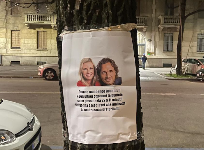 Manifesti in giro per Milano contro l’«uccisione» di Beautiful!