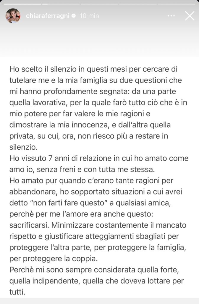 Chiara Ferragni ammette il tradimento di Fedez