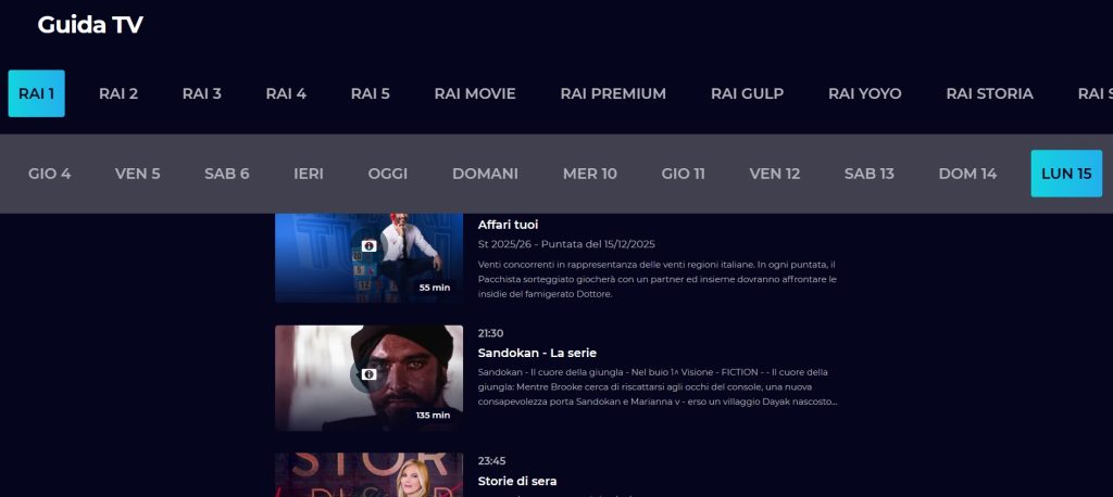 L'errore della Guida TV Rai su Sandokan