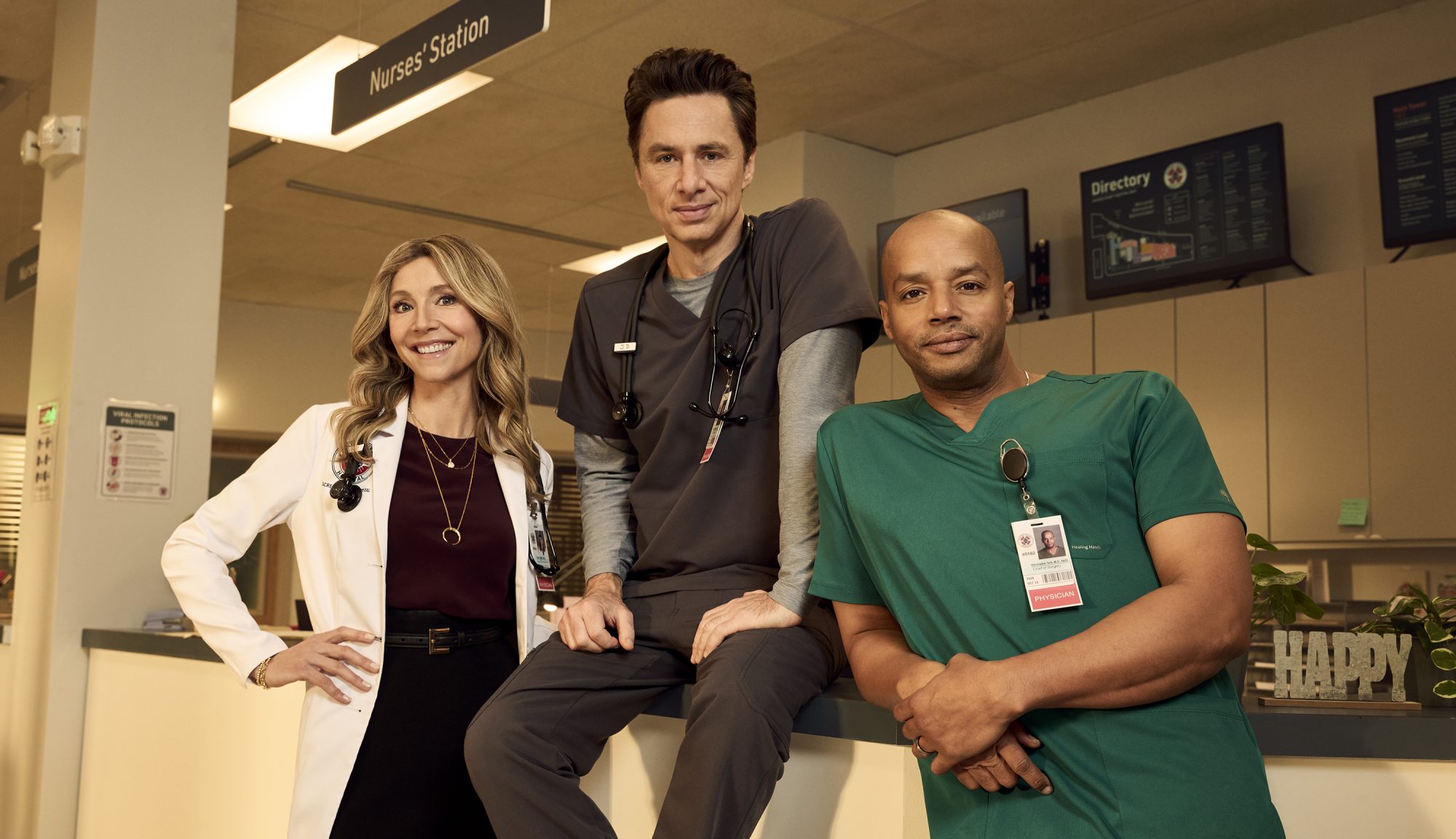 Sarah Chalke, Zach Braff e Donald Faison in Scrubs
