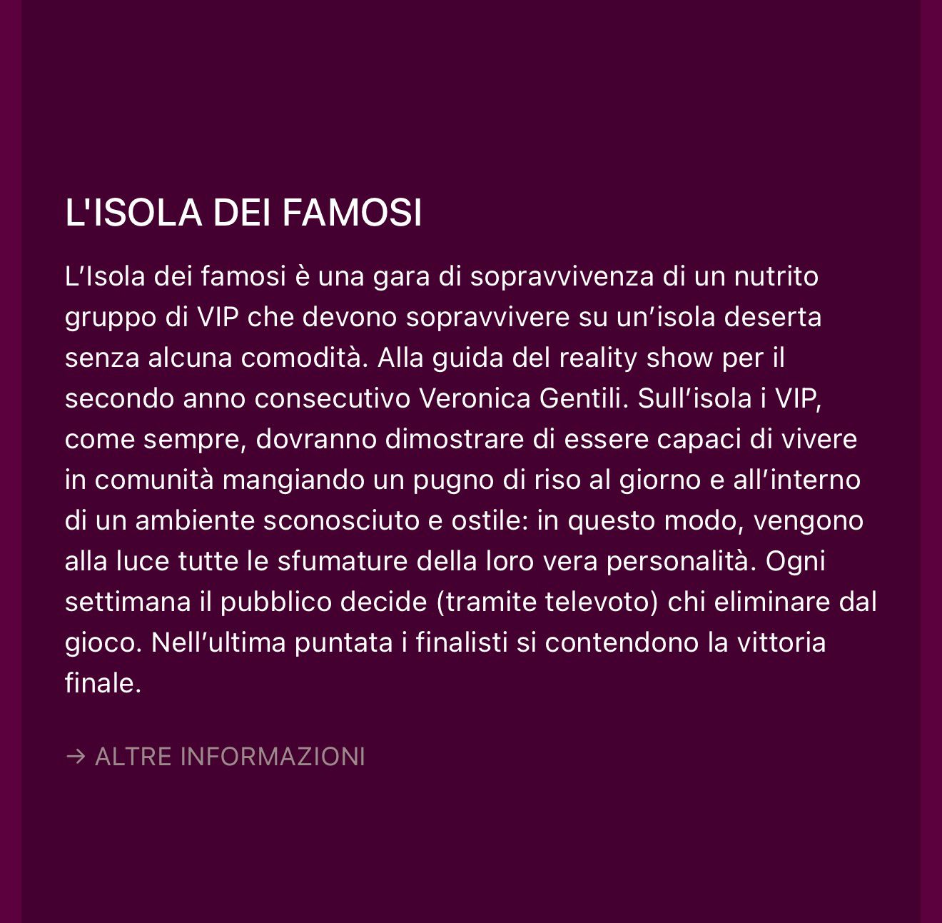 Isola  2026 - Banijay - Veronica Gentili