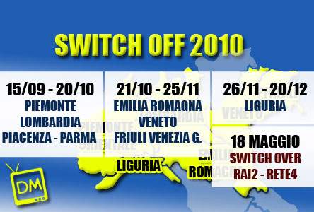 SWITCH OFF 2010: APPROVATO IL CALENDARIO PER LOMBARDIA, PIEMONTE, LIGURIA, EMILIA ROMAGNA, VENETO E FRIULI VENEZIA GIULIA. CONFERMATO LO SLITTAMENTO A SETTEMBRE.