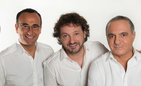 Carlo Conti con Leonardo Pieraccioni e Giorgio Panariello