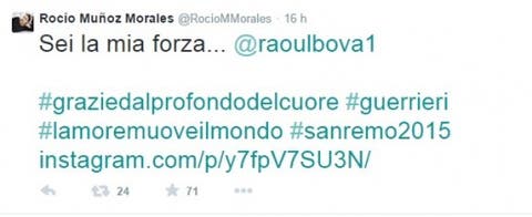 Rocio Morales ringrazia con un tweet il suo fidanzato Raoul Bova